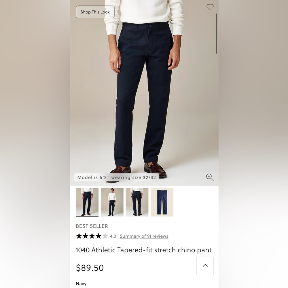 J.Crew 1040 Athletic Tapered-fit stretch chino pant - Navy